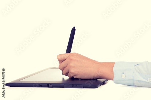 graphic designer hand using digital tablet pen computer