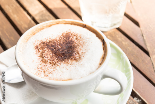 mocha coffee on wood table 