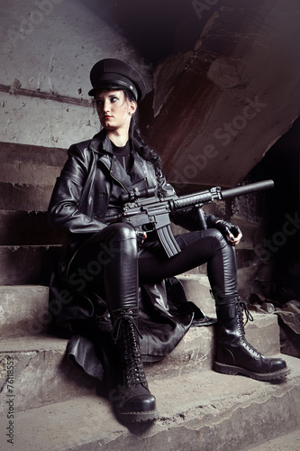 Lady and automatic rifle