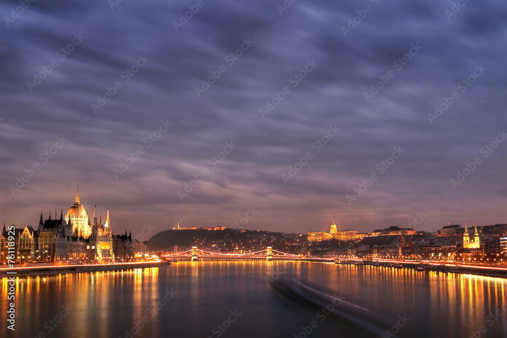 Budapest at dawn with its famous landmarks
