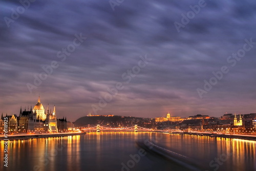 Budapest at dawn with its famous landmarks