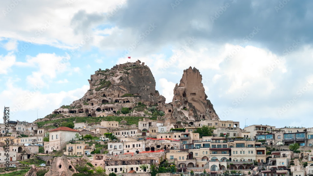Timelapse view of Uchisar Castle cave houses. Cappadocia, Turkey. Timelapse view of Uchisar Castle cave houses. Cappadocia, Turkey.