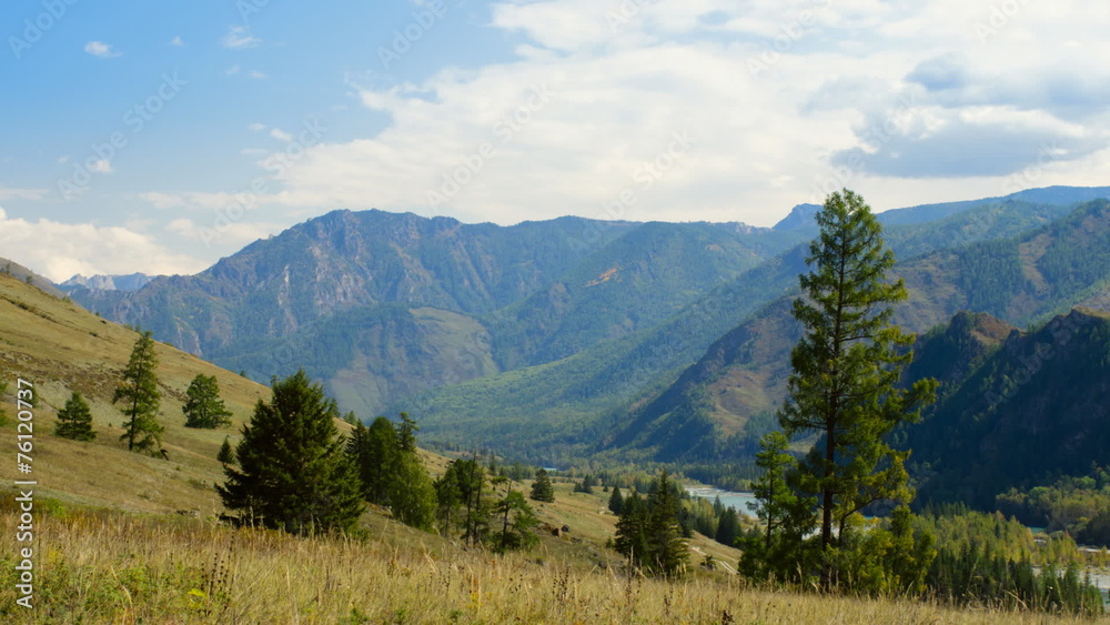 A time-lapse of beautiful mountain landscape in a summer day. Zoom in video A time-lapse of beautiful mountain landscape in a summer day. Zoom in video