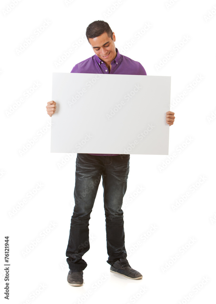 Man Looks Down At Blank Sign