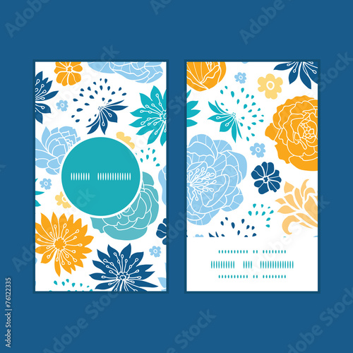 Vector blue and yellow flowersilhouettes vertical round frame