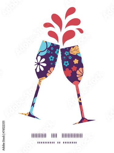 Vector colorful bouquet flowers toasting wine glasses