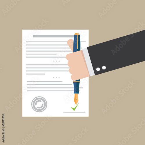 Vector agreement icon - hand signing contract