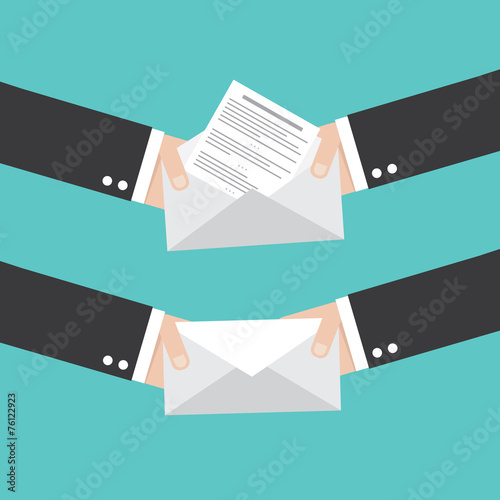 E-Mail in hand, vector icon illustration. Flat design style
