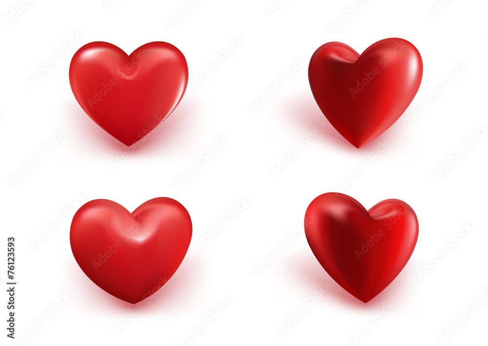 Valentines Day Red Sweet Hearts. 3D Vector Illustration