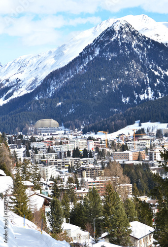 Winter view of Davos, famous Swiss skiing resort