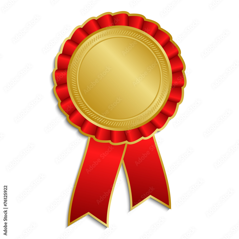 Gold and red award rosette with ribbon Gold and red award rosette with ribbon