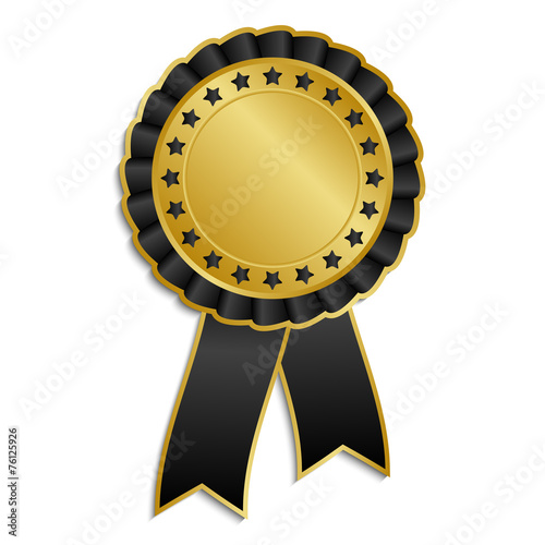 Gold and black award rosette with ribbon
