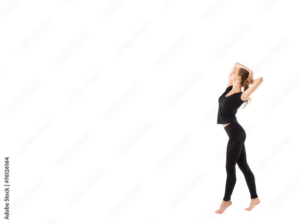 young beautiful sports girl in full growth (isolated on white)