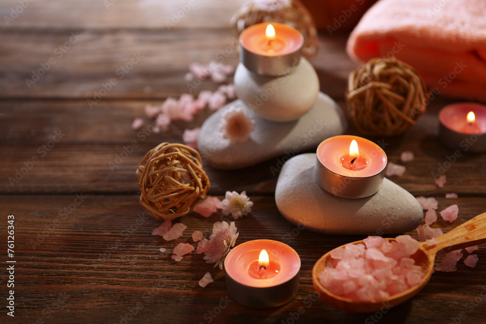 Composition of spa treatment on wooden background Composition of spa treatment on wooden background