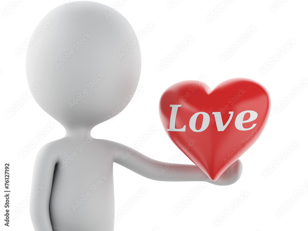 3d white people with red heart, isolated white background. 3d white people with red heart, isolated white background.