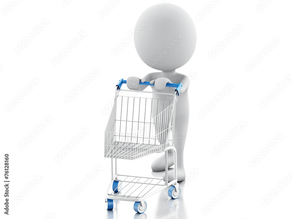 3d white people with shopping cart isolated on white background 3d white people with shopping cart isolated on white background