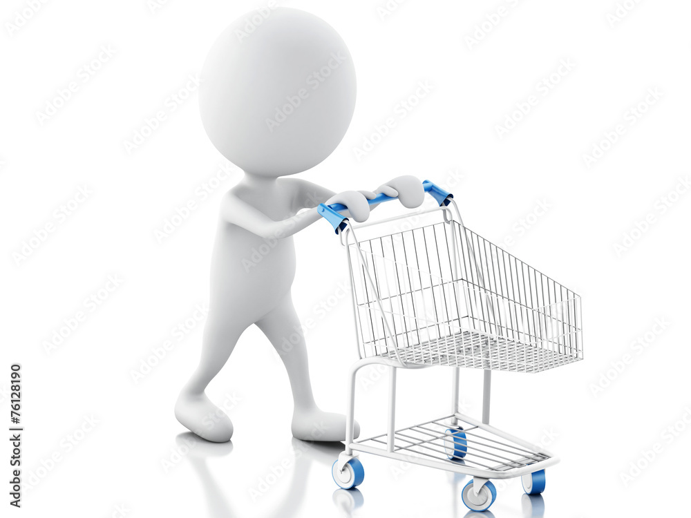 3d white people with shopping cart isolated on white background 3d white people with shopping cart isolated on white background