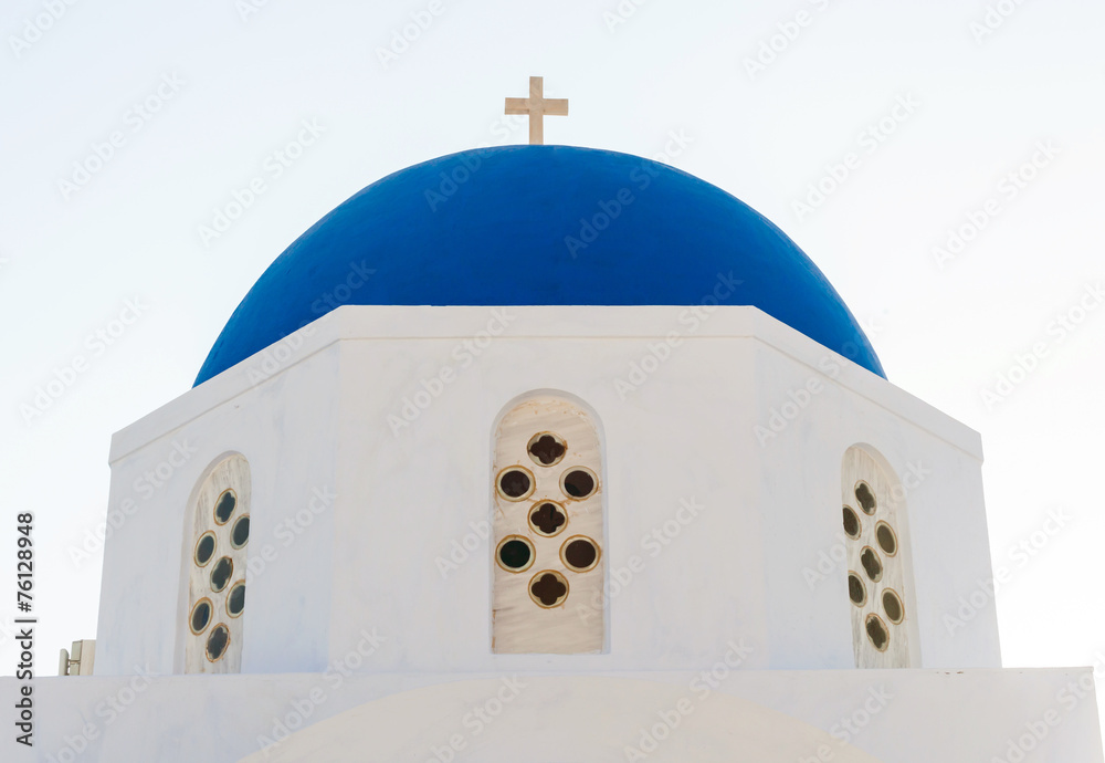 Typical blue cupola of a church in Santorini