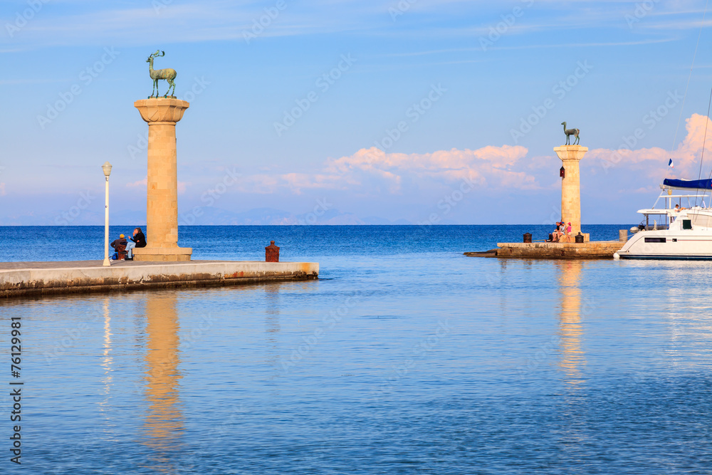 Entrance to Mandraki Harbour Rhodes Entrance to Mandraki Harbour Rhodes