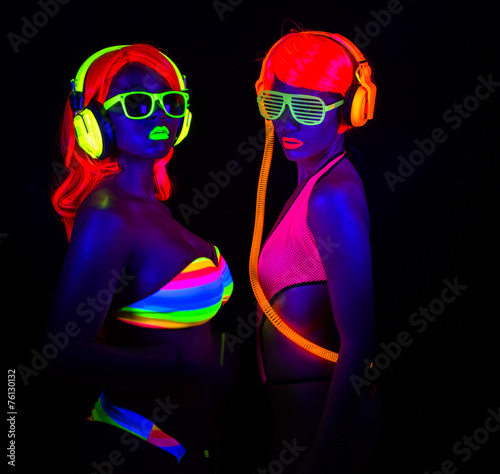 two sexy neon uv glow dancers