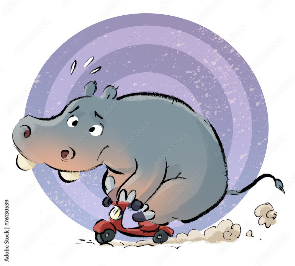 Hipopótamo Em Uma Motocicleta Vector De Stock, Royalty-Free
