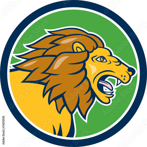 Angry Lion Head Roar Circle Cartoon