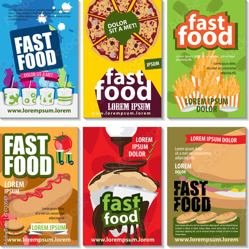 Fast Food Placard Template Set - Vector Illustration