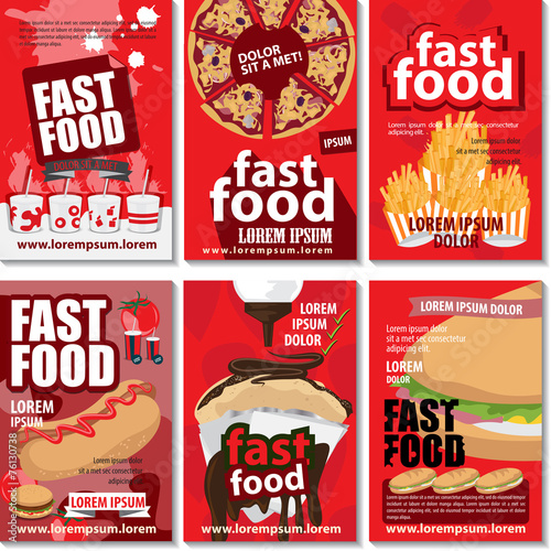 Fast Food Placard Template Set - Vector Illustration