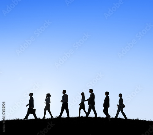 Business People Commuter Walking Outdoors Hill Travel Concept