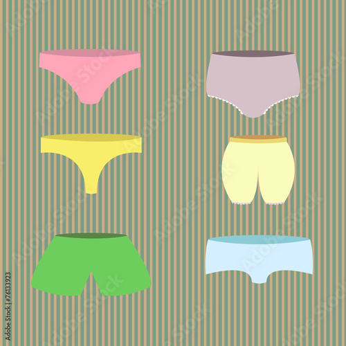 Six cute panties on a striped vintage background