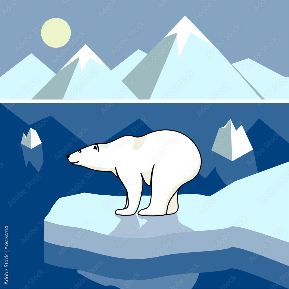 Obraz premium Polar bear on an ice floe, polar landscape.