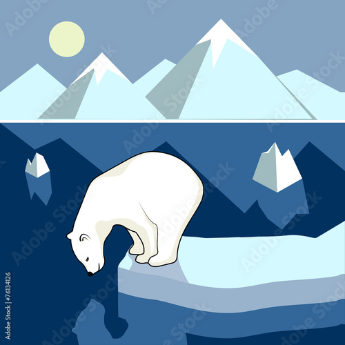 Polar bear on an ice floe, polar landscape.