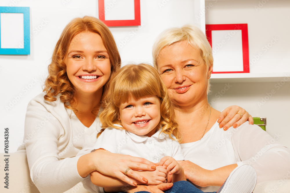 Family portrait with gril mother and granny Family portrait with gril mother and granny
