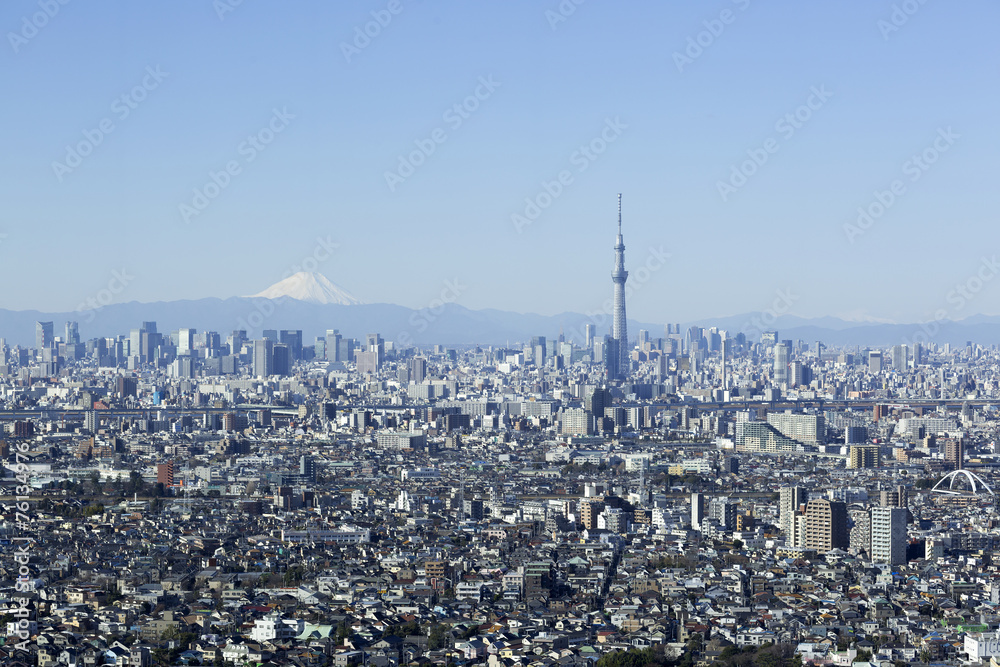 富士山と東京スカイツリーと東京都心全景 2015年1月 富士山と東京スカイツリーと東京都心全景 2015年1月