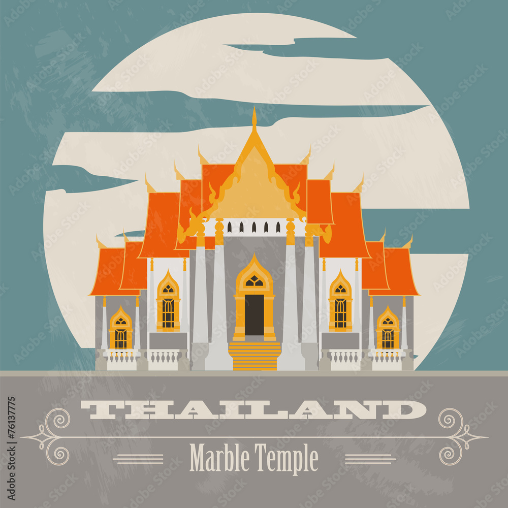 Thailand landmarks. Retro styled image