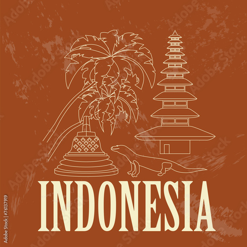 Indonesia landmarks. Retro styled image