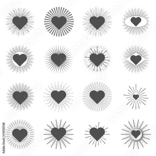set heart sunburst templates for labels