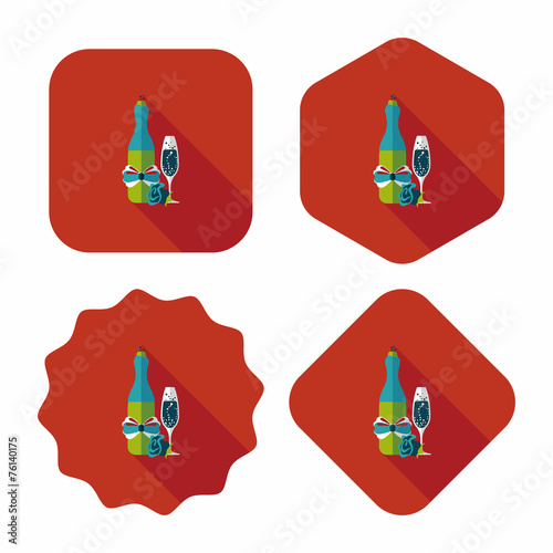 Valentine's day champagne flat icon with long shadow,eps10