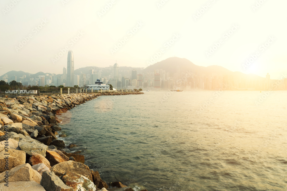 seacoast with cityscape background in hong kong