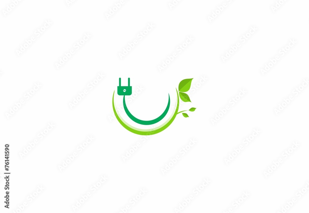 power plug leaf leaves eco logo vector power plug leaf leaves eco logo vector