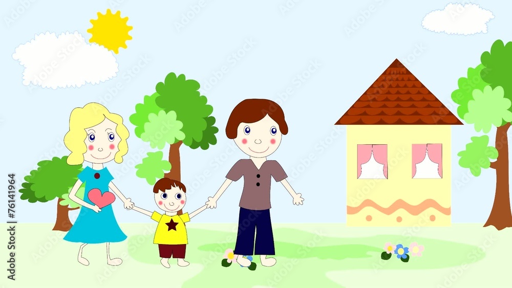 Happy European family goes to a new home Happy European family goes to a new home