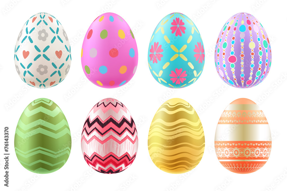 Set of colorful Easter eggs in bright colors.