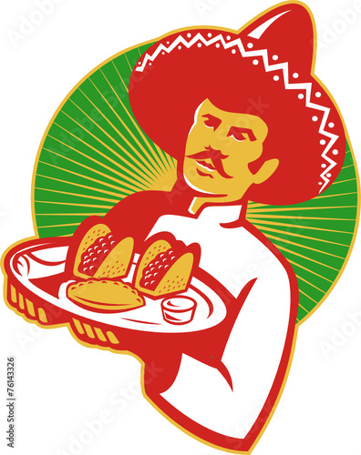 Φωτογραφία Mexican Chef Serving Taco Burrito Empanada Retro