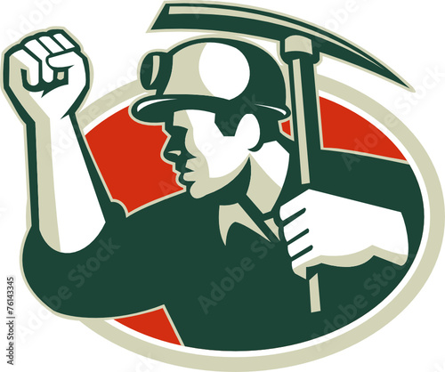 Coal Miner Pump Fist With Pick Ax Retro