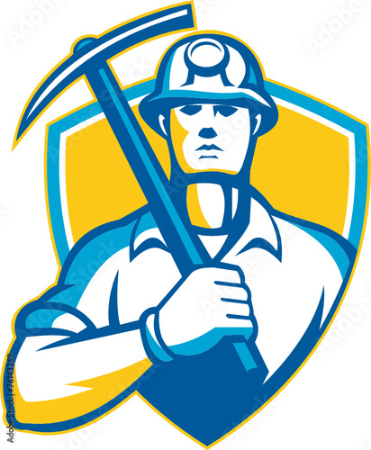 Coal Miner With Pick Ax Shield Retro