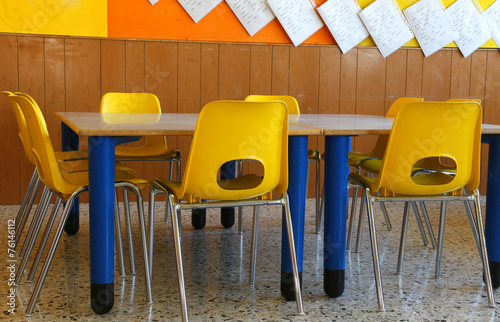 kindergarten classroom with chairs and table