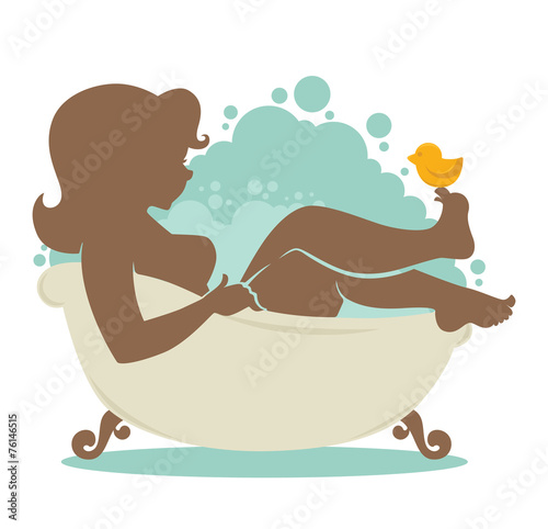 beautiful woman taking a bath in bathtub