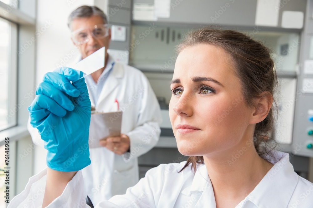 Young scientist looking at slide Young scientist looking at slide