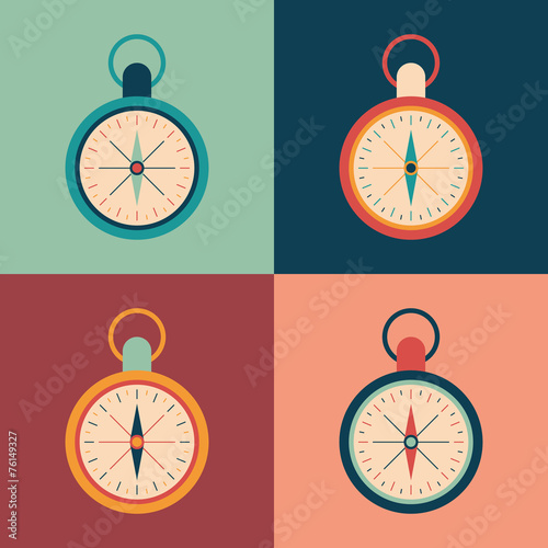 Colorful set of retro compasses.