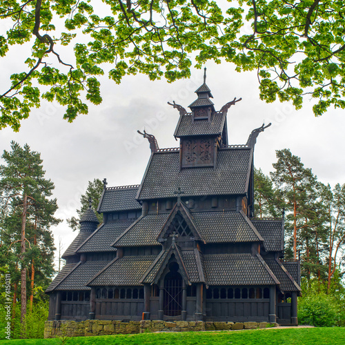 old wooden church in Folks museum Oslo